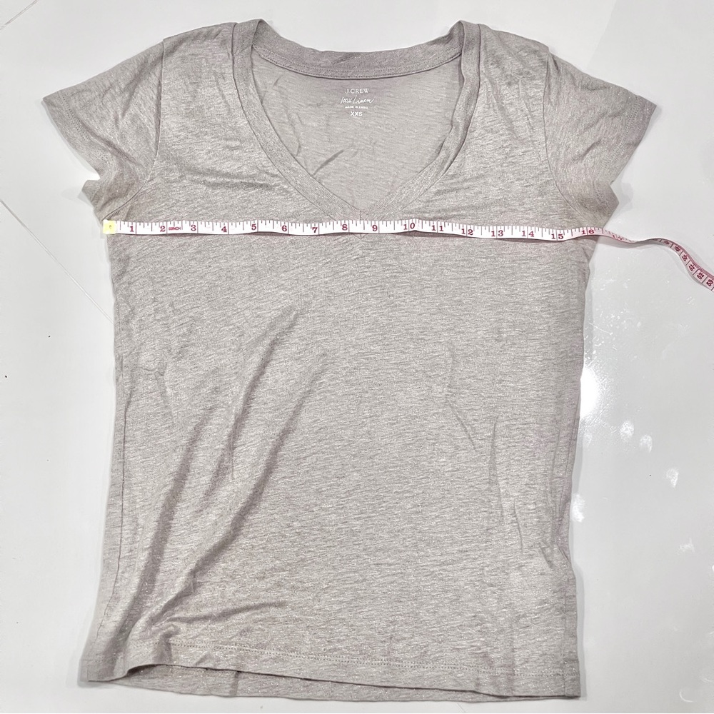 J.CREW Silver Linen V-Neck Short Sleeve Tee XXS - Picture 4 of 4